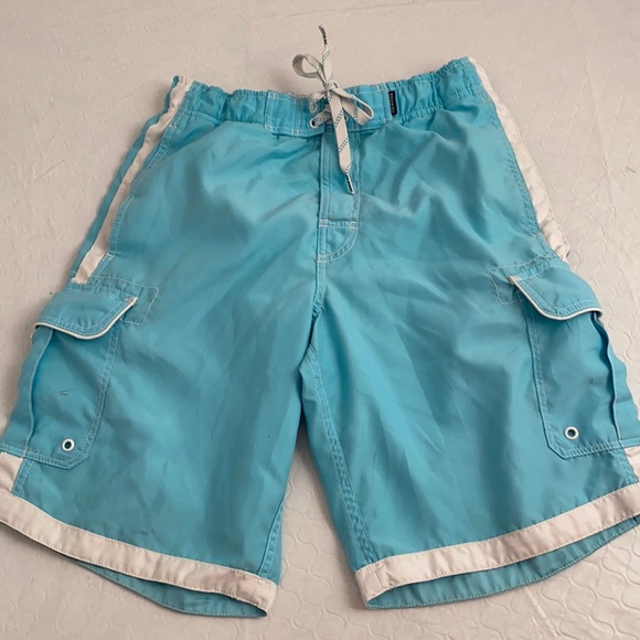 Joe Boxer aqua white lined swim trunks S - Picture 1 of 8